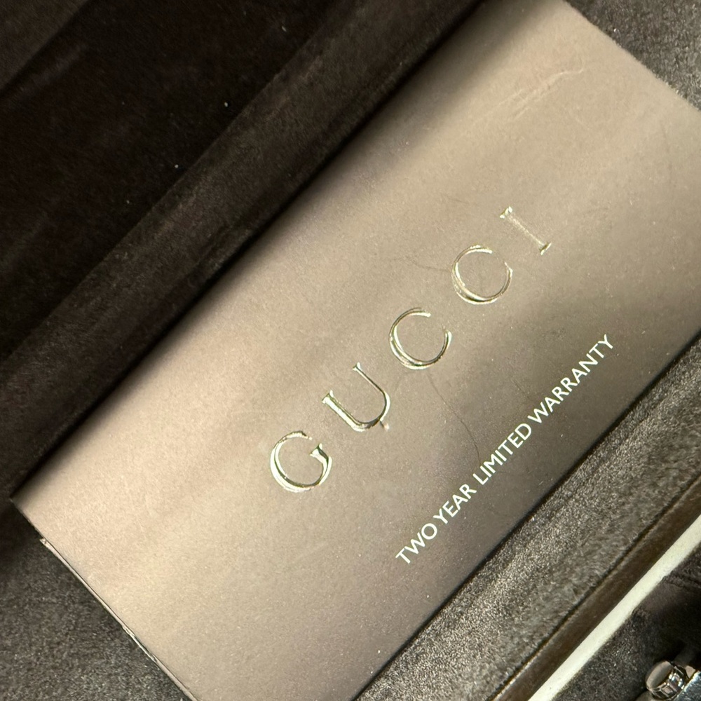 💋Gucci Black Leather Silver-Tone‎ Men's Watch